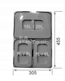 Kosze na śmieci sortowniki do segregacji odpadów do szafki 40 cm 29L