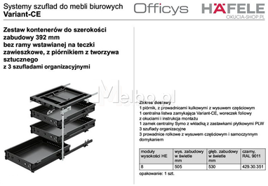 Häfele VARIANT CE wyposażenie wewnętrzne kontenerka biurowego 429.30.351
