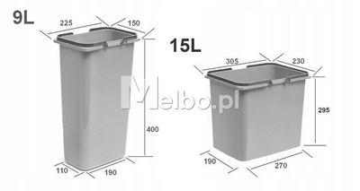 Zestaw koszy na śmieci 57L do szuflady szafki 60 Blum 5 pojemników na odpady