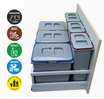 Zestaw koszy na śmieci 72L do szuflady szafki 80 cm Blum 6 poj. na odpady